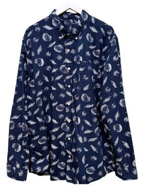 Gap Factory Men's XXL Navy Seashell Print Button Down Slim Shirt  Preppy Cotton